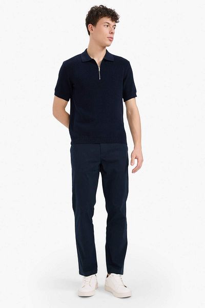 DeFacto 100% Cotton Standard Fit Polo Neck Half Zipper Short Sleeve Knitwear T-Shirt E5862Ax25Sm