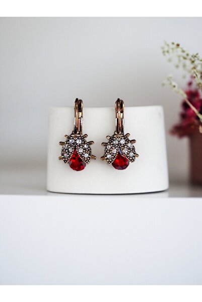 FAYRA ACCESSORIES Ladybug - Red Crystal Stone Earrings