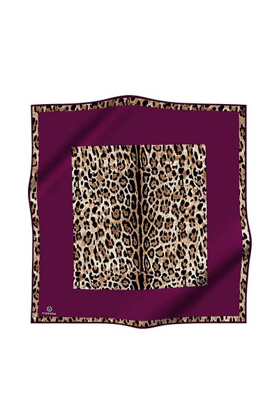 Vissona 100% Twill Silk Leopard Pattern Plum Colored 90x90 Σχήμα Ραπτικής Κασκόλ: Ράψιμο στο χέρι
