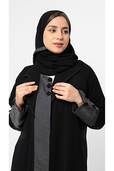 outline Black daily abaya in Lamia and jacquard fabric