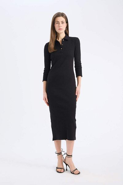 DeFacto Rochie midi cu jumătate de mânecă, cu guler polo, cu corp bodycon, E2245ax25sp