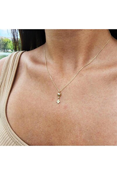 FasekGold Gümüş Kolye - Karo Güverseli Sade Taşsız Tasarım Modern Gündelik He...