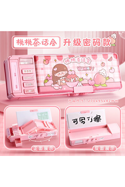 Leipae Çok Fonksiyonlu Kilitli Çift Katmanlı Büyük Kapasiteli Mekanizmalı Kalem Kutusu