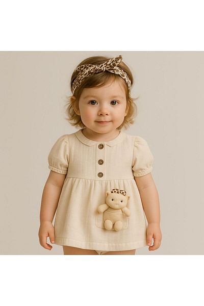 MixMax Bebe Leopard Bandana Bear Baby Girl Muslin Dress