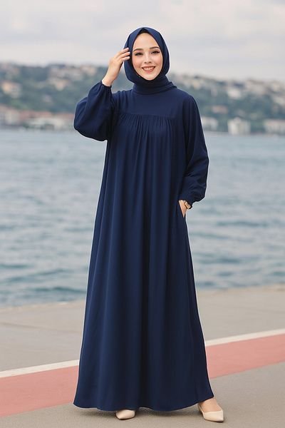 N.S NEVA STYLE Belted Navy Blue Hijab Dress 23841L
