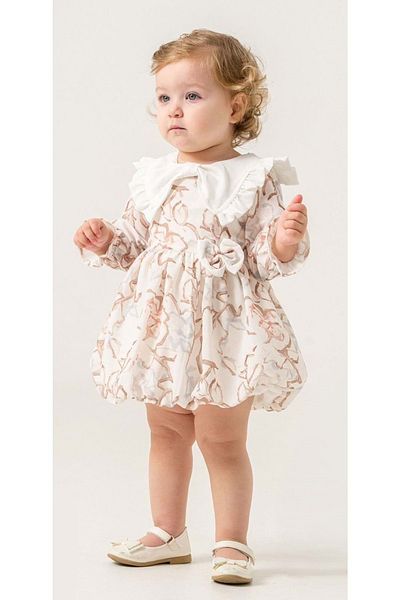 Necix's Bow Collar Flowered Dress Beige
