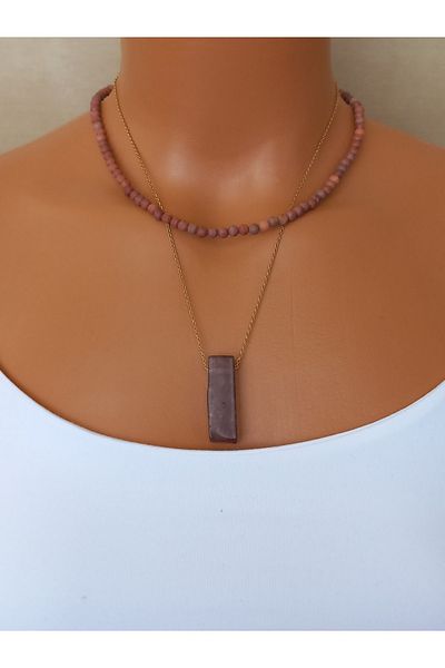 LemaStone Natural Stone Necklace,Steel Chain Rose Quartz Stone,Jasper Stone Necklace,Bracelet