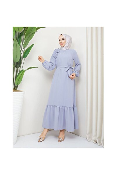 VELLICHOR Φόρεμα Crepe Fabric Shoulder Ruffle Γκρι