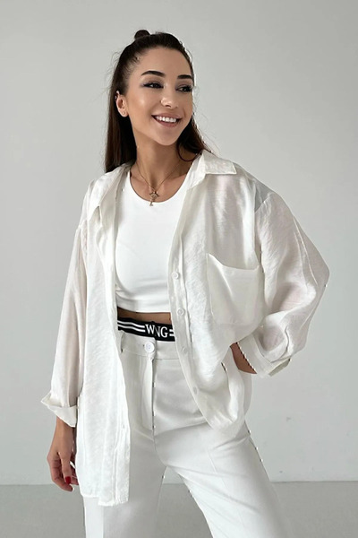 Crazy shee Yeni Sezon Oversize Kadın Keten Gömlek