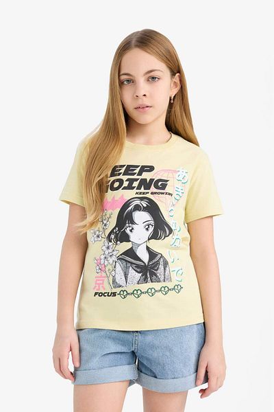 DeFacto Girl's Crew Neck Anime Printed Short Sleeve T-Shirt E0350A825Sm