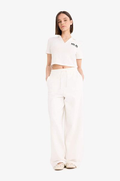 DeFacto Fitted Polo Neck Embroidery Printed Modal Short Sleeve T-Shirt E5151Ax25Sm