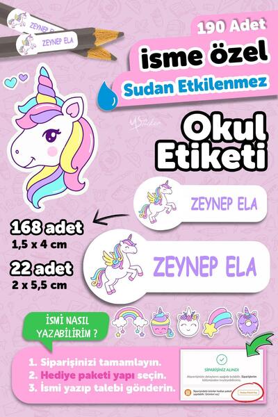 MSticker Okul Etiketi Kalem Defter isimli Etiket Isim Yazılabilen Sevimli Uni...