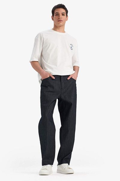 DeFacto 100% Cotton Straight Fit High Waist Wide Leg Jean Trousers E9339Ax25Sp