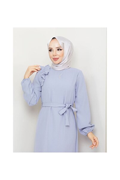 VELLICHOR Φόρεμα Crepe Fabric Shoulder Ruffle Γκρι