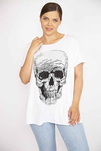 Şans Жіноча великого розміру біла блуза з ліковим коміром та лікрами 65n36703