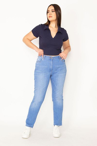 Şans Γυναικείο τζιν Blue Wash Effect Plus Size 65n31281