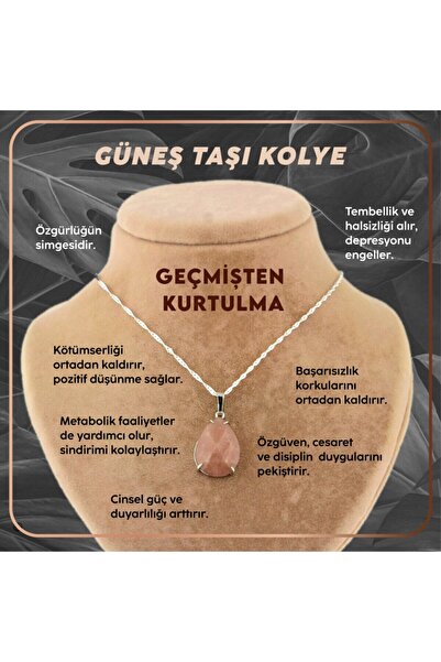 OSMANLI DEĞERLİ TAŞ Sertifikalı Güneş Taşı Kolye Ucu (GÜMÜŞ ZİNCİR HEDİYE) Pirinç Çerçeve