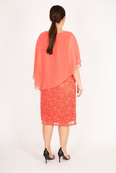 Şans Γυναικείο Φόρεμα Ρόδι Μεγάλου Μεγέθους Σιφόν Κάπε Δαντελένιο Φόρεμα 65n36065