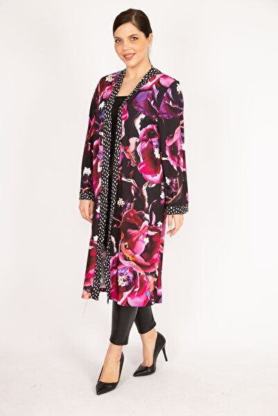 Şans Γυναικείο πολύχρωμο πόντο μεγάλου μεγέθους γαρνιρισμένο, χωρίς επένδυση, μακρύ καπάκι 65n36072