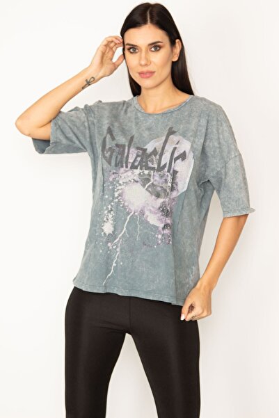 Şans Tekstil Women's Colorful Washed Fabric Front Printed Blouse 26a28366