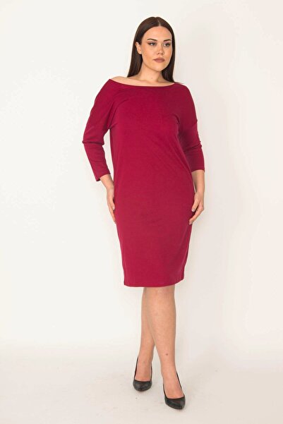 Şans Γυναικείο φόρεμα μεγάλου μεγέθους Fujya Back V Capri Sleeve 65n31822