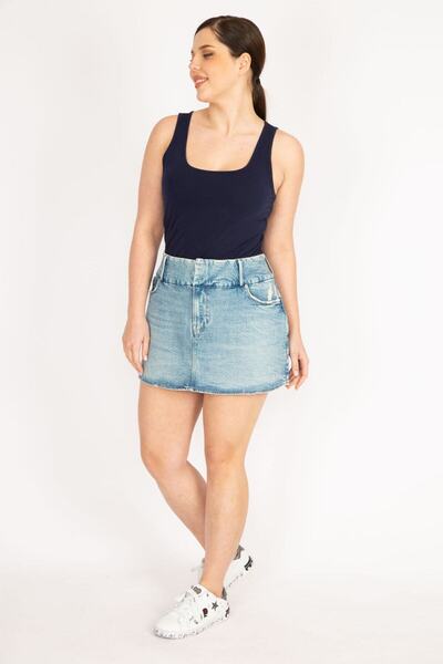 Şans Fustă de blugi din Lycra, albastră, mărime mare, cu fermoar frontal 65n36133