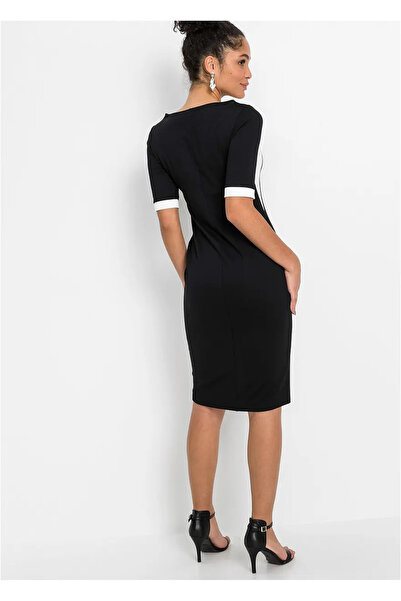 Şans Tekstil Women's Black Color Combination Dress 26a32007