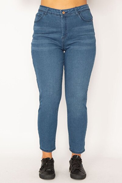 Şans Kadın Büyük Beden Lacivert Likralı 5 Cep Kot Pantolon 65n34241