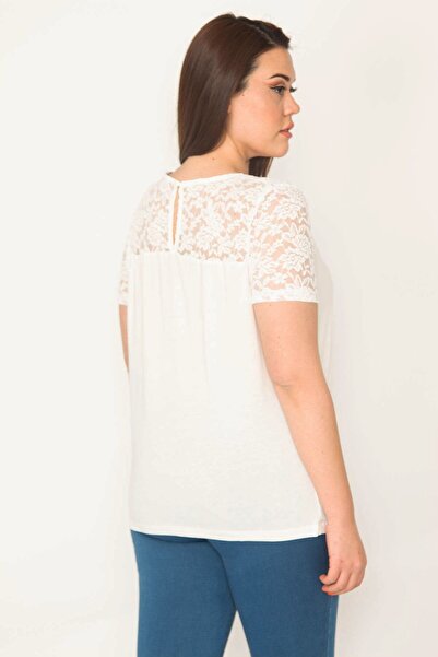 Şans Жіноча великого розміру кістяна блуза з мереживом 65n32649