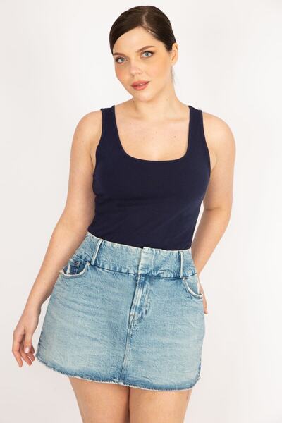 Şans Fustă de blugi din Lycra, albastră, mărime mare, cu fermoar frontal 65n36133