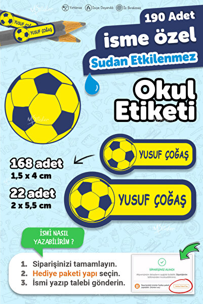 MSticker Okul Etiketi Kalem Defter Etiketi Fenerbahçe Özel Isim Yazılabilen E...