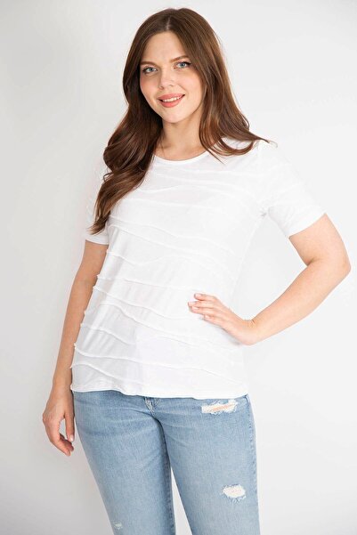 Şans Dámská bílá halenka z bavlny velké velikosti s krátkým rukávem a výstřihem 65n36337