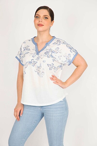 Şans Жіноча блуза великого розміру з V-подібним вирізом і рукавами 65n36098