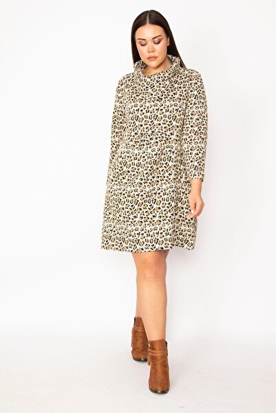 Şans Tekstil Women's Mink Collar and Front Detailed Back Side Rubber Drawstring Pocket Dress 26a29516