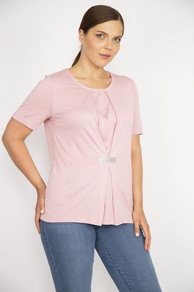 Şans Γυναικεία μπλούζα Salmon Plus Size Εμπρός Λεπτομερής Μπλούζα 65n36578