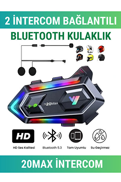 WUNİT 20MAX İki Kişi Bağlantılı Telsiz Özellikli 5.3 Motosiklet Kask Kulaklık RGB Motorsiklet Interkom