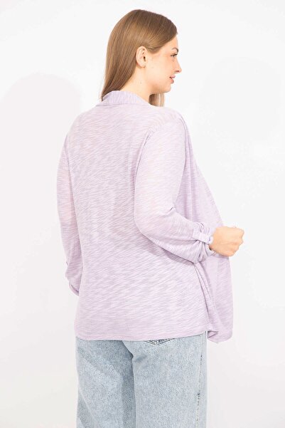 Şans Kadın Lila Büyük Beden Ikili Görünümlü Tek Parça Kol Detaylı Bluz 65n35575