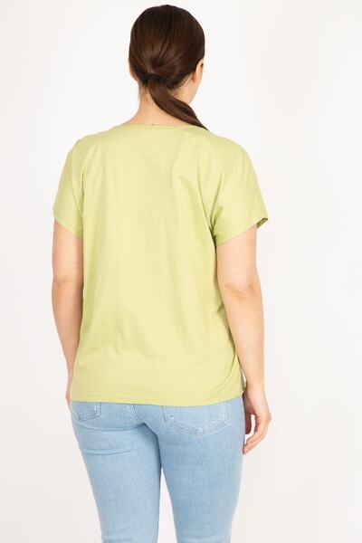 Şans Γυναικεία Πράσινη Μεγάλο Μέγεθος Βαμβακερό Υφασμάτινο Πέτρινη Μπλούζα 65n36094