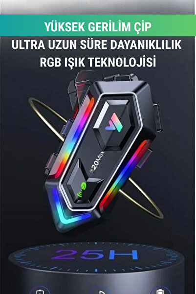 WUNİT 20MAX İki Kişi Bağlantılı Telsiz Özellikli 5.3 Motosiklet Kask Kulaklık RGB Motorsiklet Interkom