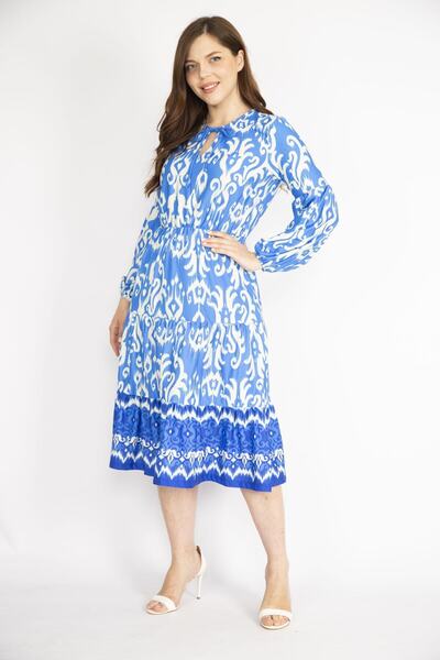 Şans Γυναικεία Saks Plus Size V-λαιμόκοψη, μέση και μανίκι από καουτσούκ φόρεμα δαπέδου με λεπτομέρειες 65n36402