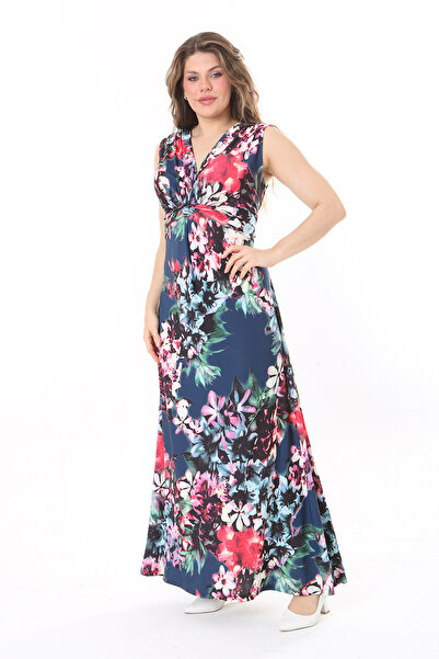 Şans Πολύχρωμο Chest Gather Λεπτομερές Γυναικείο Φόρεμα με Ζώνες σε Plus Size - 65N37966