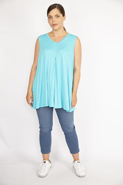 Şans Жіноча турецька блуза великого розміру з V-подібним вирізом і плісирован...