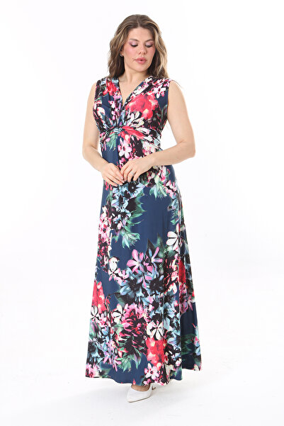 Şans Πολύχρωμο Chest Gather Λεπτομερές Γυναικείο Φόρεμα με Ζώνες σε Plus Size - 65N37966