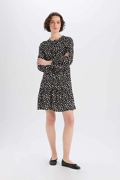 DeFacto Rochie mini cu mânecă lungă cu buline cu decolteu E6612AX25SP