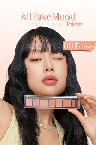 PERIPERA Peripera All Take Mood Palette 001 - 5 Different Pigmented Textured Headlight Palette, Whisper of Spring Coral