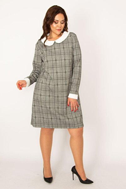 Şans Rochie cu model în carouri, gri pentru copii, mărime mare, 65n33564