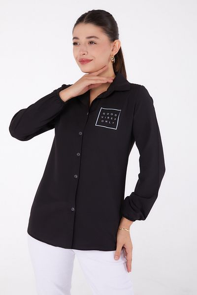 TOFİSA Printed Shirt Black - 13344