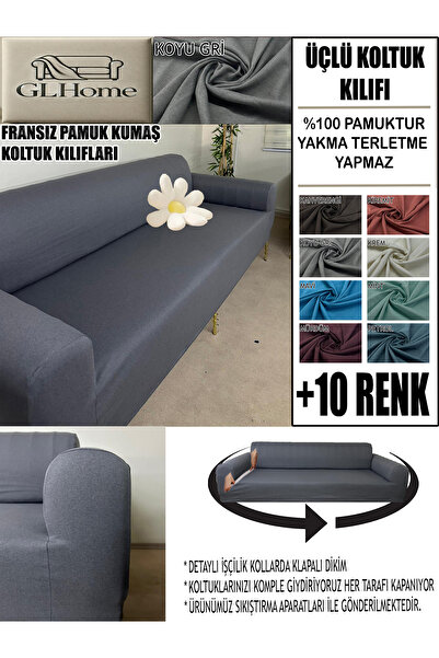 Home %100 PAMUK FRANSIZ KUMAŞ 3 LÜ KOMPLE GİYDİRME KANEPE & ÇEKYAT, BOHEM, PORTO, vb. MODEL KOLTUK KILIFI