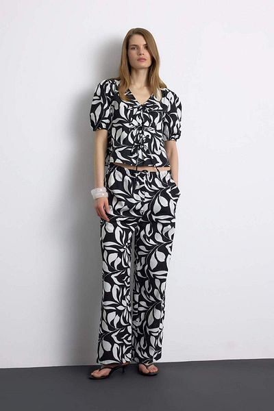 DeFacto Wide Leg Poplin Fabric Palazzo Pants High Waist Long Length Wide Leg E9907Ax25Sm
