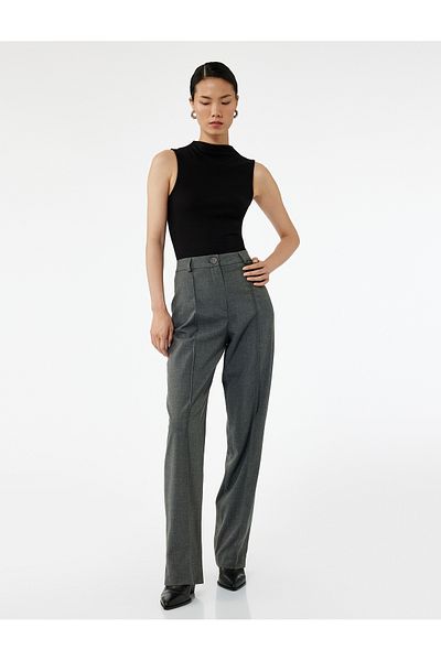 Koton Regular Waist Straight Fit Fabric Trousers with Rib Detail